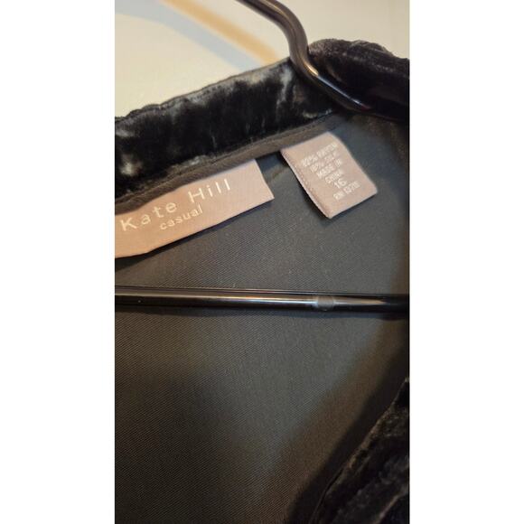 Kate Hill Black Velvet Silk Blend Pants Women's Size 16 Elastic Waist - Picture 2 of 6